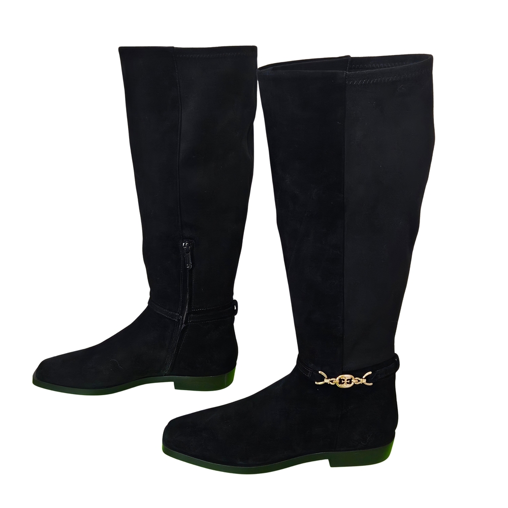 Sam Edelman Black Suede Clive Athletic Riding Boots with Gold Detail,Size 7, NIB - Picture 16 of 16